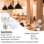 E27 3W 300 Lumens LED Ball Steep Light Bulb - Image 8