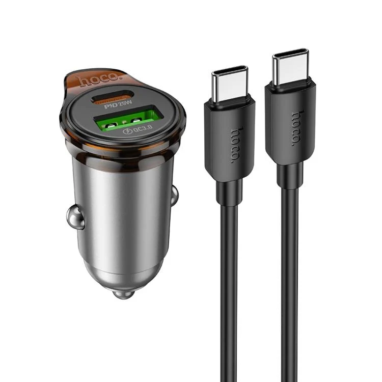 hoco NZ16A Rigorous PD25W and QC3.0 Dual Port Car Charger Set with Type-C to Type-C Cable – Qty: 5 Units