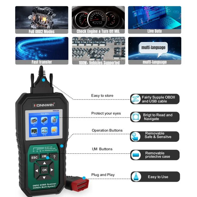 EDA008020801A_5.webp KONNWEI KW420 2.8 inch Color Screen Car OBD2 Fault Diagnostic Scan Tool for Honda - Image 6
