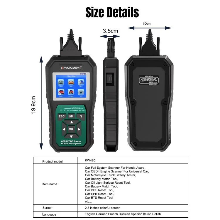EDA008020801A_6.webp KONNWEI KW420 2.8 inch Color Screen Car OBD2 Fault Diagnostic Scan Tool for Honda - Image 7
