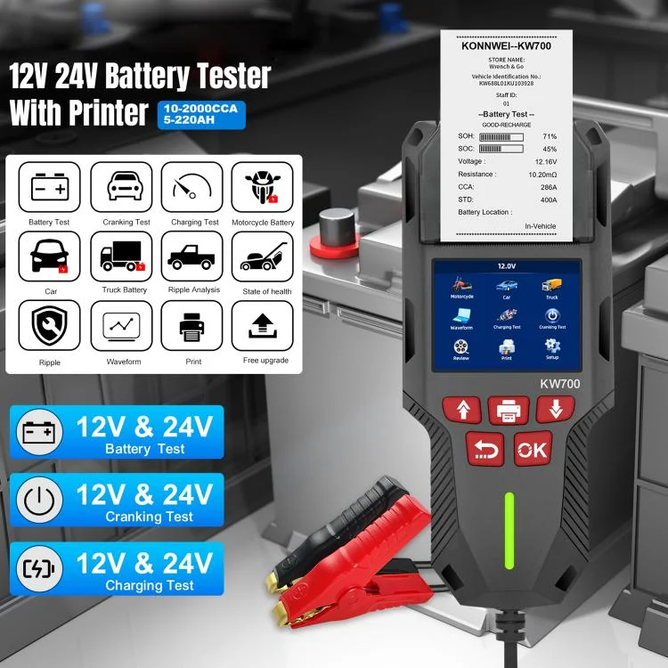 EDA008021201A_1.webp KONNWEI KW700 12V / 24V 2.8 inch Color Screen Car Battery Tester with Printer - Image 2