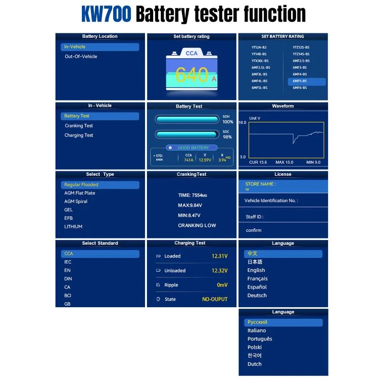 EDA008021201A_14.webp KONNWEI KW700 12V / 24V 2.8 inch Color Screen Car Battery Tester with Printer - Image 15