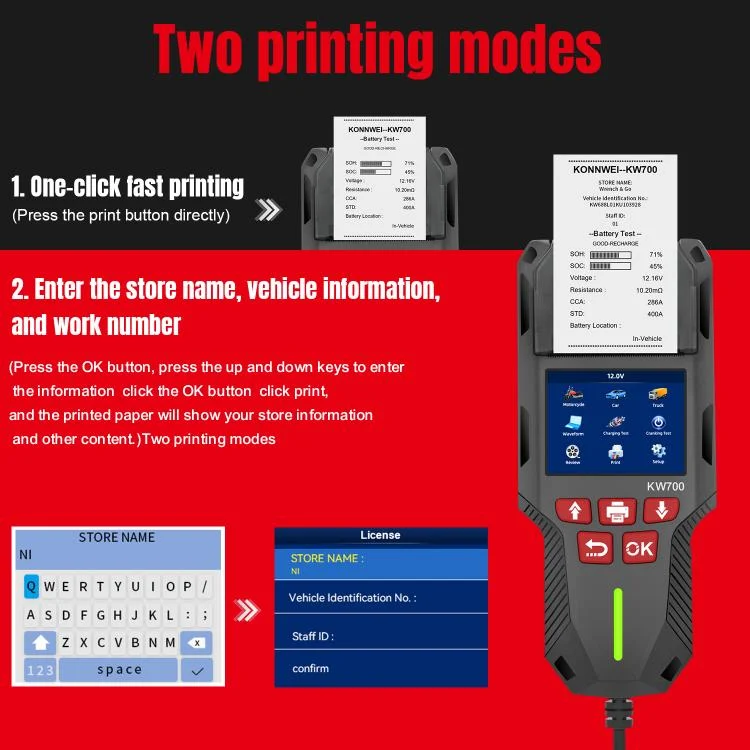 EDA008021201A_3.webp KONNWEI KW700 12V / 24V 2.8 inch Color Screen Car Battery Tester with Printer - Image 4
