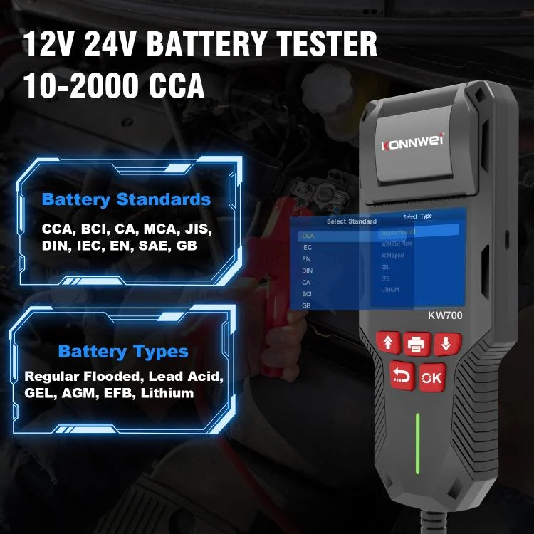 EDA008021201A_5.webp KONNWEI KW700 12V / 24V 2.8 inch Color Screen Car Battery Tester with Printer - Image 6
