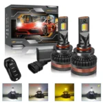 2pcs/Pack 60W 8000LM 6000K Three Color Remote Control Car LED Headlight Bulb