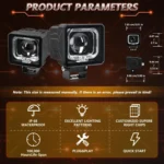 2pcs/Pack 35W 3600LM 6500K Car Square HD Large Lens Spotlight Work Light - Image 6