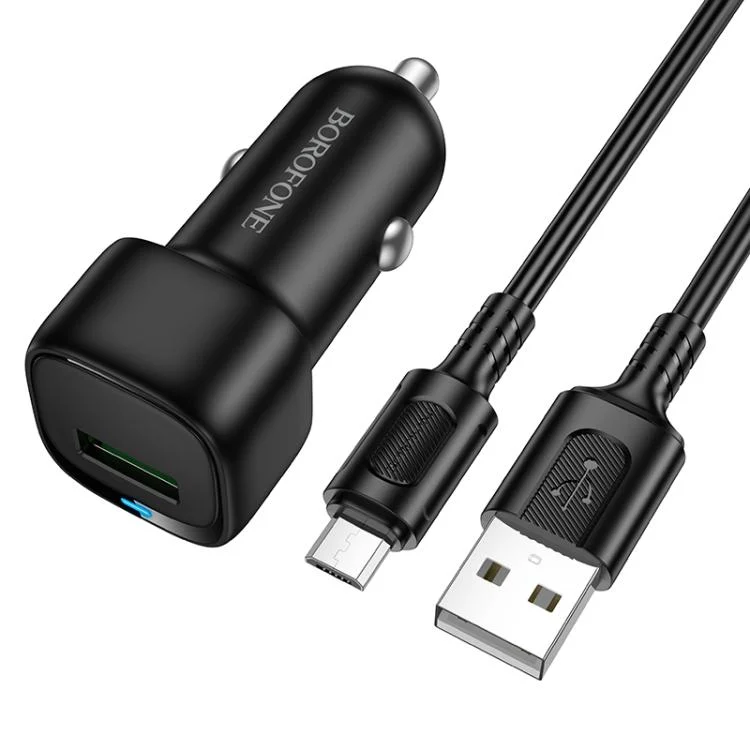 BOROFONE BZ34 Cloud QC3.0 USB Car Charger Set, with 1m USB to Micro USB Cable – Qty: 5 Units