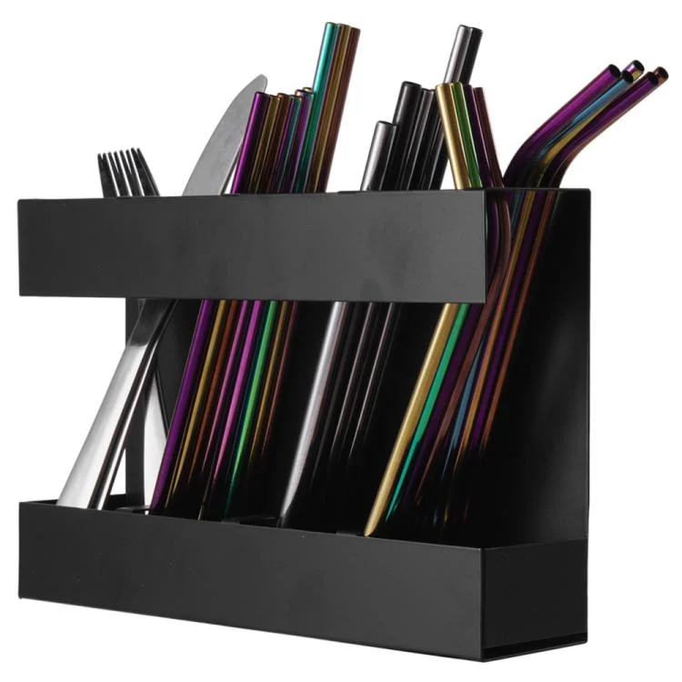 EDA008061101A.webp Four-grid Straw Cutlery Metal Storage Rack Kitchen Organizer without Soft Magnetic Sheet - Image 1