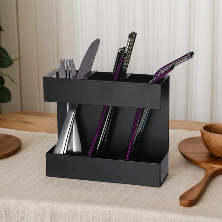 EDA0080616_B4.webp Three-grid Straw Cutlery Metal Storage Rack Kitchen Organizer - Image 5