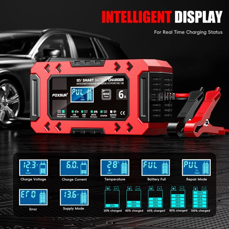 EDA008118401A_10.webp FOXSUR FBC1206F 12V 6A Car Motorcycle Battery Charger Smart Repair Multi-function Charger - Image 11
