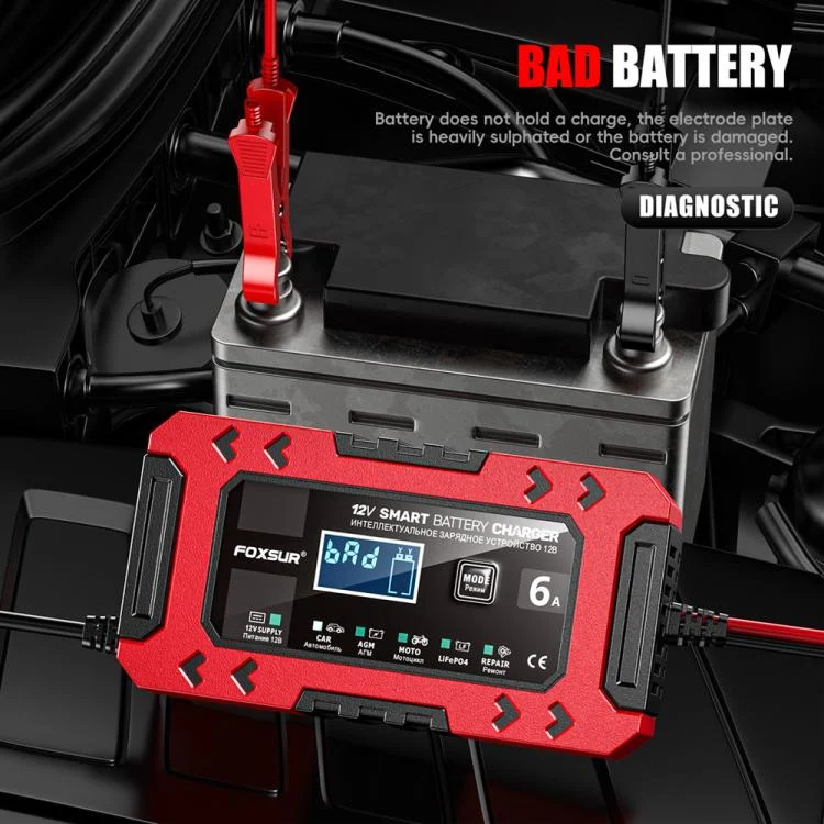 EDA008118401A_3.webp FOXSUR FBC1206F 12V 6A Car Motorcycle Battery Charger Smart Repair Multi-function Charger - Image 4