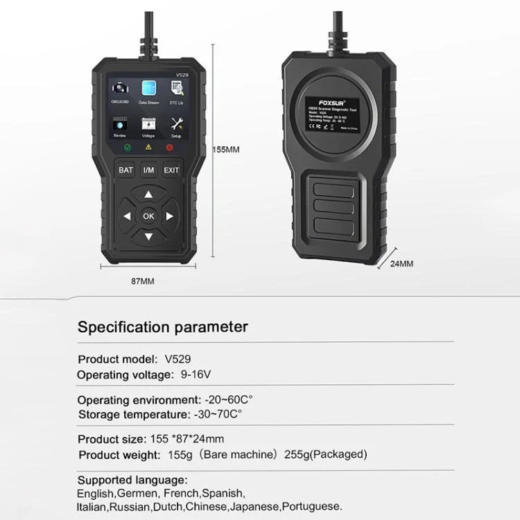 EDA008120201A_9.webp FOXSUR V529 OBD2 Car Engine Fault Code Reader Diagnostic Instrument - Image 10