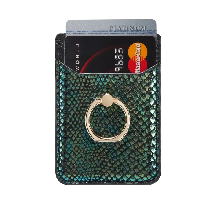 MUXMA Snake Texture RFID Mobile Phone Back Stick Card Bag with Ring