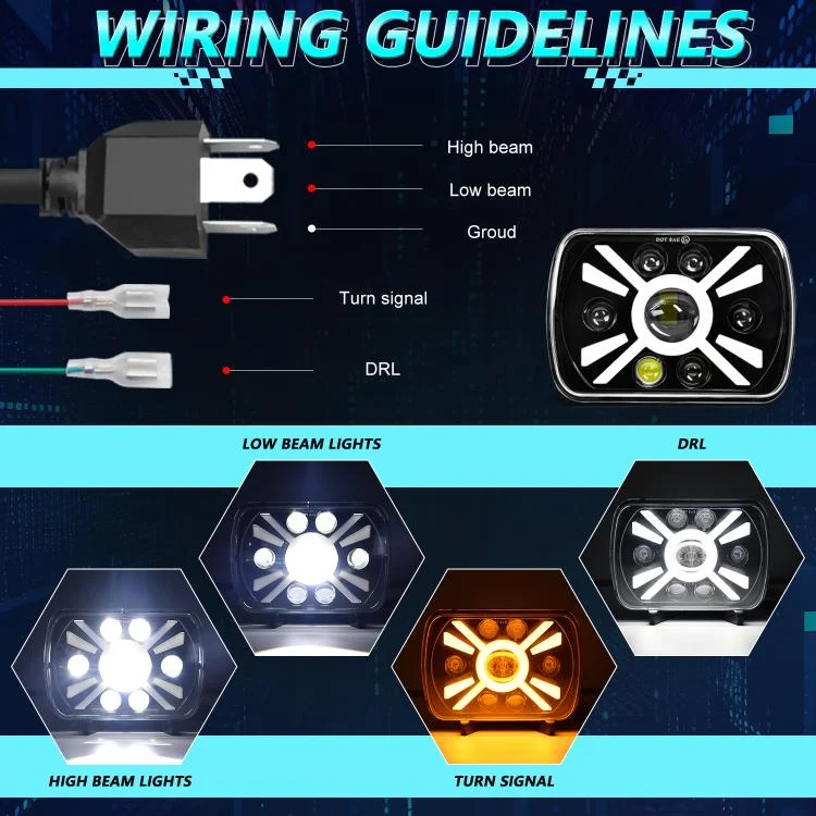 EDA008266401A_3.webp Y23 H4 7 inch Car Seven-bead Sun Style Square Modified Headlight for Jeep Wrangler - Image 4