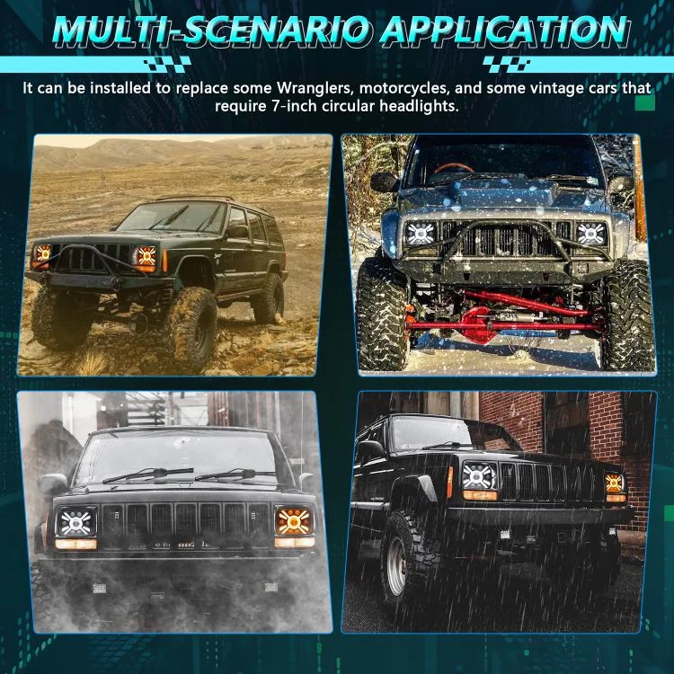 EDA008266401A_5.webp Y23 H4 7 inch Car Seven-bead Sun Style Square Modified Headlight for Jeep Wrangler - Image 6