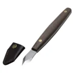 Dual-Edged Carbon Steel Bevel Blade Wooden Handle Wood Carving Knife with Protective Cover