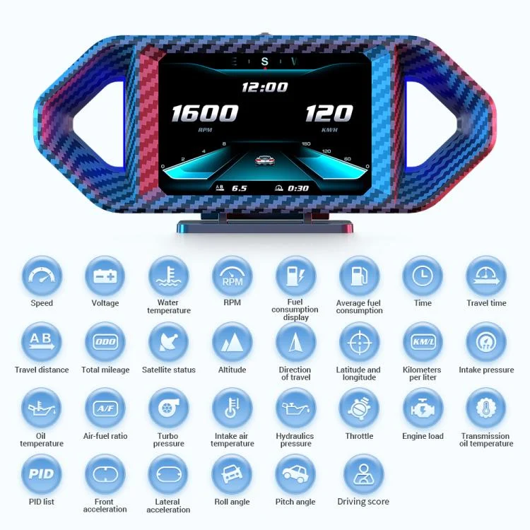 EDA008614801A_9.webp P26 Car HUD Head-Up Display Multi-function LCD OBD Smart Gauge Slope Meter Accelerometer - Image 10