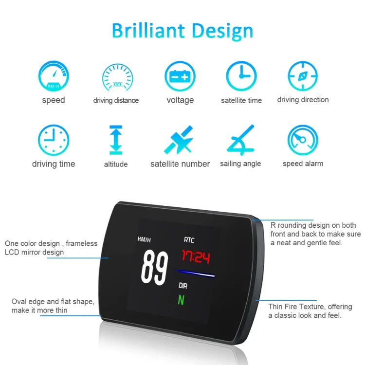 EDA009325_4.webp T800 Car HUD Head-up Display GPS Speed Display Speed / Voltage Alarm Altitude Display - Image 5