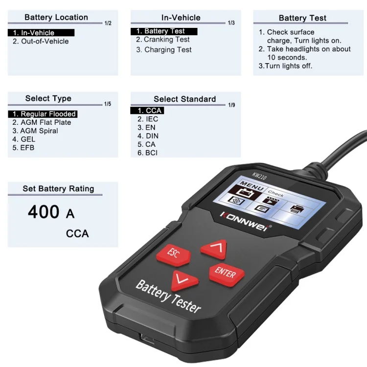 EDA009473_3.webp KONNWEI KW210 Car Battery Test Battery Capacity Resistance Battery Detector - Image 4