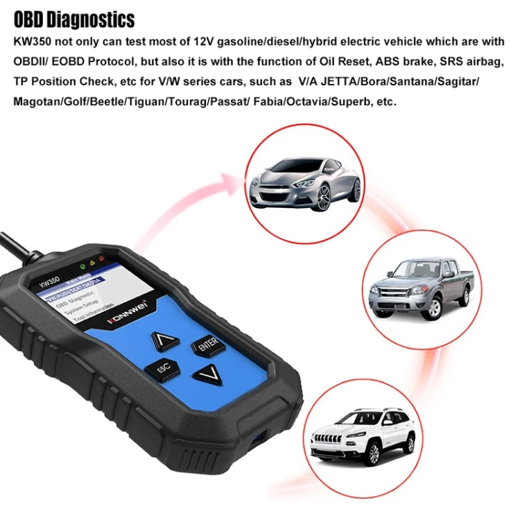 EDA009477_12.webp KONNWEI KW350 OBDII 12V Car Diagnostics Detector Scanner with 2 inch Black And White Display Screen V007 for Audi / Volkswagen - Image 13
