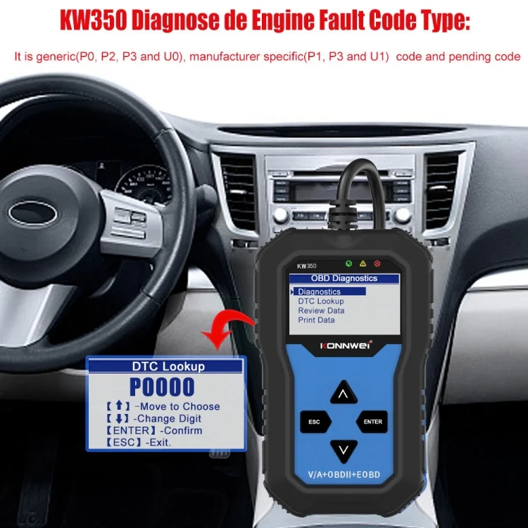 EDA009477_13.webp KONNWEI KW350 OBDII 12V Car Diagnostics Detector Scanner with 2 inch Black And White Display Screen V007 for Audi / Volkswagen - Image 14