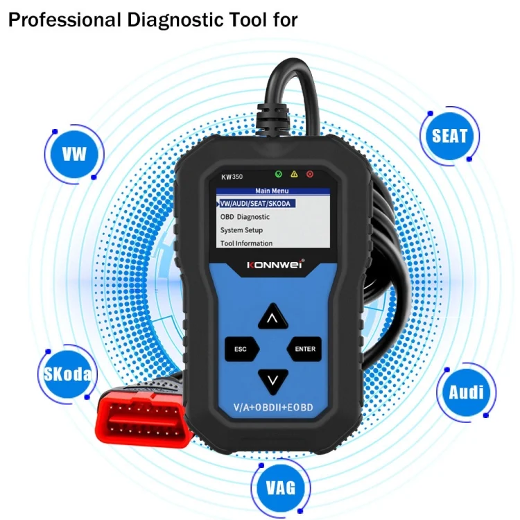 EDA009477_2.webp KONNWEI KW350 OBDII 12V Car Diagnostics Detector Scanner with 2 inch Black And White Display Screen V007 for Audi / Volkswagen - Image 3
