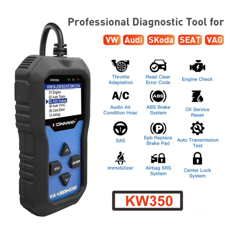 EDA009477_3.webp KONNWEI KW350 OBDII 12V Car Diagnostics Detector Scanner with 2 inch Black And White Display Screen V007 for Audi / Volkswagen - Image 4