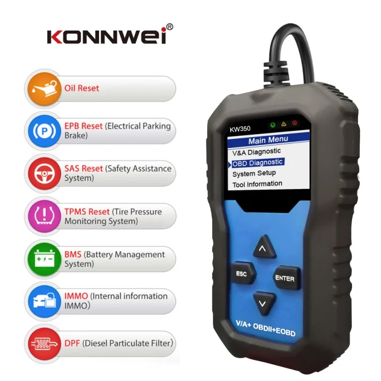 EDA009477_4.webp KONNWEI KW350 OBDII 12V Car Diagnostics Detector Scanner with 2 inch Black And White Display Screen V007 for Audi / Volkswagen - Image 5