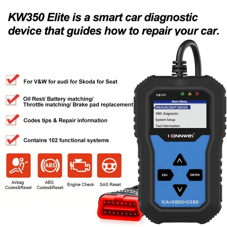 EDA009477_9.webp KONNWEI KW350 OBDII 12V Car Diagnostics Detector Scanner with 2 inch Black And White Display Screen V007 for Audi / Volkswagen - Image 10