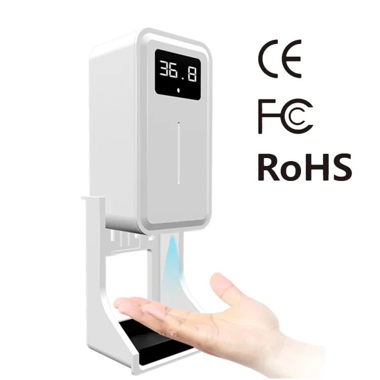 EPP2143W.webp Rehabor A Handsfree Non-contact Body Light-sensitive Distance Sensor Thermometer + 450ml Automatic Non-contact Liquid Soap Spraying Dispenser with Base Mount - Image 1