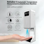 Rehabor A Handsfree Non-contact Body Light-sensitive Distance Sensor Thermometer + 450ml Automatic Non-contact Liquid Soap Spraying Dispenser with Base Mount - Image 3