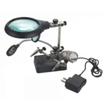 5 LED Auxiliary Clip Magnifier AC/DC Interchangeable with Soldering Stand & Two Magnifier, US Plug