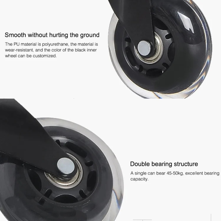 FUT0412_4.webp 2.5 inch PU Black Transparent Wheel Suitable for Office Chair 11x22mm Mute Screw Universal Wheel - Image 5