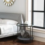 Coffee Table Share with Pets Multi-function Tempered Glass Round Shape Tabletop Tea Table, Size: 21.6x21.6x20.2 inch - Image 5