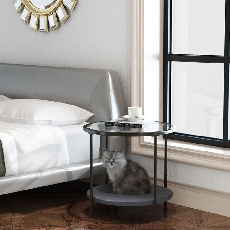 FUT4846US_4.webp Coffee Table Share with Pets Multi-function Tempered Glass Round Shape Tabletop Tea Table, Size: 21.6x21.6x20.2 inch - Image 5