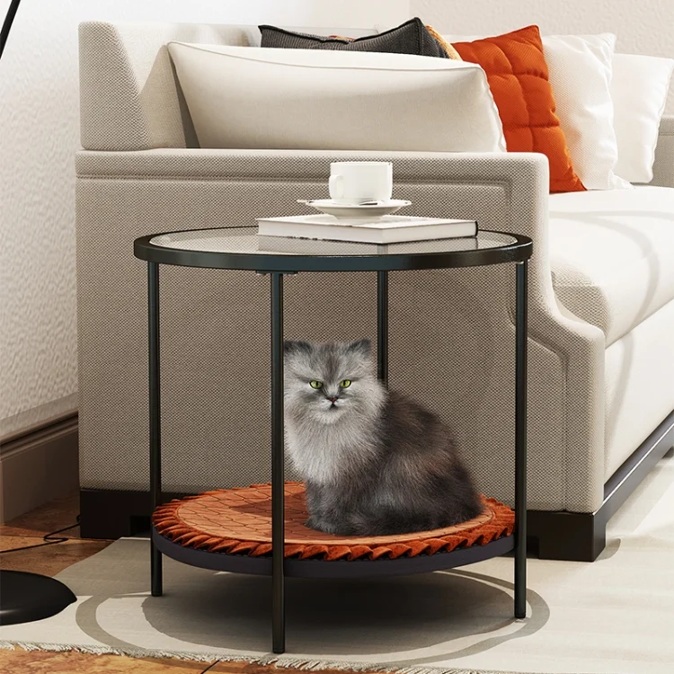 FUT4846US_5.webp Coffee Table Share with Pets Multi-function Tempered Glass Round Shape Tabletop Tea Table, Size: 21.6x21.6x20.2 inch - Image 6