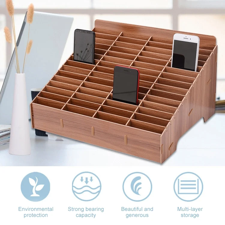 HAC0023Z_1.webp Wooden Multi-cell Mobile Phone Film Stand Desktop Accessories Display Rack, 14 Grids, Size: 21x17x16cm - Image 2