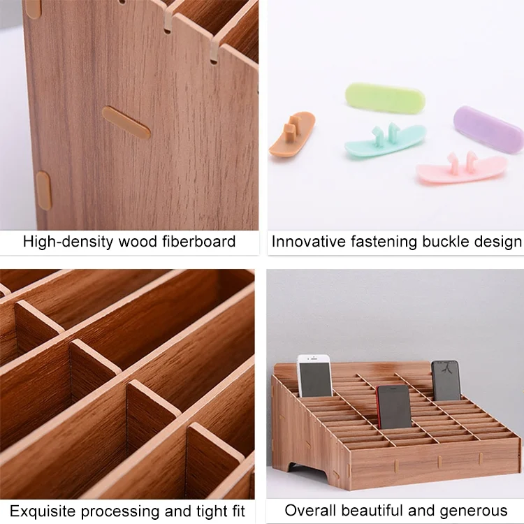 HAC0023Z_4.webp Wooden Multi-cell Mobile Phone Film Stand Desktop Accessories Display Rack, 14 Grids, Size: 21x17x16cm - Image 5