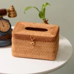 ZJH01 Square Shape Restaurant Desktop Rattan Braided Tissue Storage Box Case