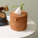 ZJH01 Circle Shape Restaurant Desktop Rattan Braided Tissue Storage Box Case - Image 2