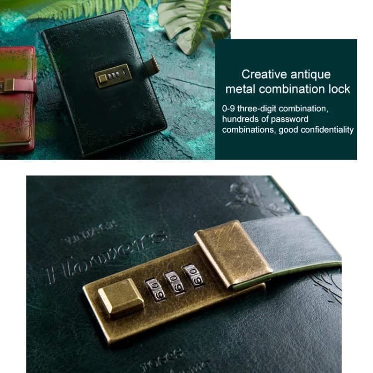 HC0272W_2.webp B6 Retro PU Cover Notebook Diary Book with Password Lock - Image 3