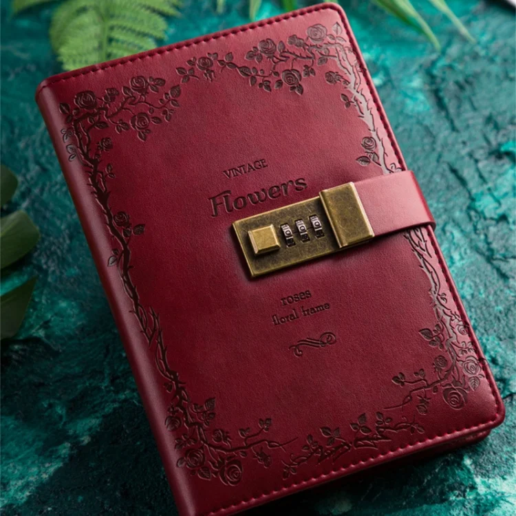 HC0272W_5.webp B6 Retro PU Cover Notebook Diary Book with Password Lock - Image 6