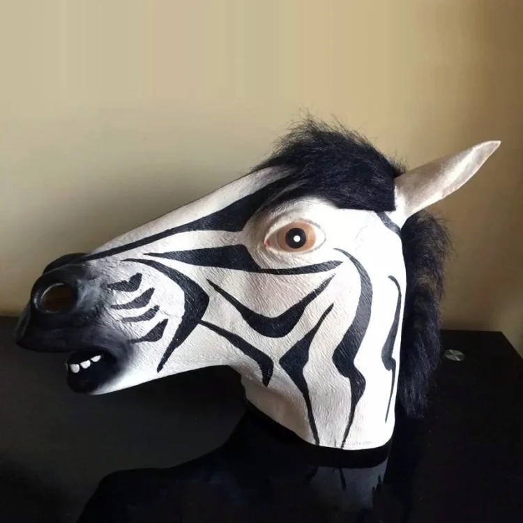 HC0665.webp Popular Pretty Halloween Mask Masquerade Emulsion Horse Head Zebra Mask for Men and Women - Image 1
