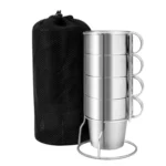 Outdoor Portable Picnic Cups Four Piece Suit Stainless Steel Drinking Mugs Anti-Hot Tea Coffee Cup - Image 2