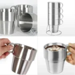Outdoor Portable Picnic Cups Four Piece Suit Stainless Steel Drinking Mugs Anti-Hot Tea Coffee Cup - Image 5