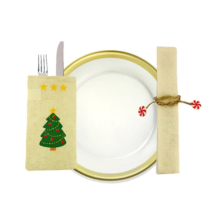 HC0924.webp Christmas Scene Decoration Tableware Cover Christmas Creative Sackcloth Dishes Bags Gifts Bags, Random Style Delivery - Image 1