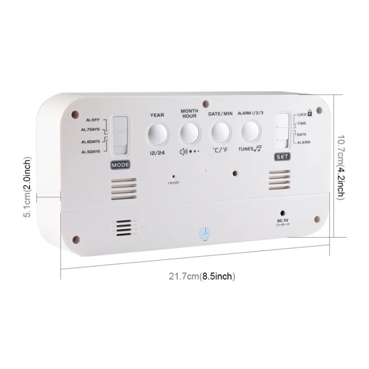 HC0994_2.webp Multi-functional Large Screen LED Digital Music Alarm Clock with Time / Week / Temperature / Calendar Display & Remote Control, DC 5V - Image 3