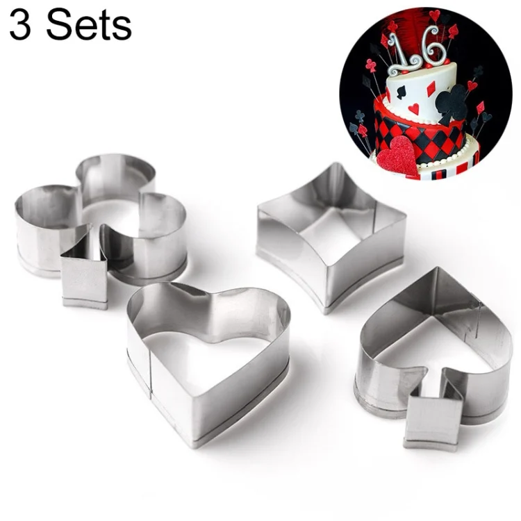 3 Sets Stainless Steel Poker Cookie Mold Playing Cards Cake Fondant Mold Spade Heart Biscuit Cutter