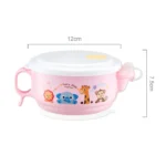 450ml Stainless Steel Interior And Plastic Exterior Double Layer Cartoon Style Bowl With Cover And Handles for Child At Age 2 to 9 - Image 2