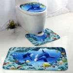 European and American Style Underwater World Printing Pattern Toilet Mat Three-piece Suit